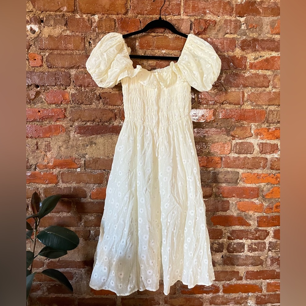 White Floral, Boho, Cottagecore, Hill House inspired Midi Sun Dress  (Size S/M)